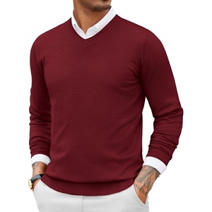 image:imageCOOFANDY Men Casual V Neck Sweater Ribbed Knit Slim Fit Long Sleeve Pullover TopWine Red