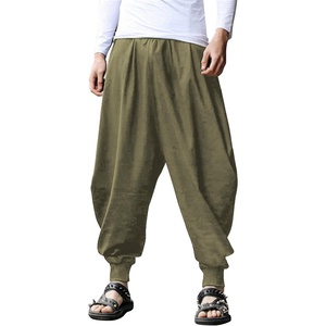 image:imageCOOFANDY Men Hippie Harem Pants Baggy Linen Cotton Boho Yoga Pants Summer Beach Pants Casual Drop Crotch TrouserArmy Green