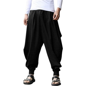 image:imageCOOFANDY Men Hippie Harem Pants Baggy Linen Cotton Boho Yoga Pants Summer Beach Pants Casual Drop Crotch TrouserBlack