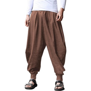 image:imageCOOFANDY Men Hippie Harem Pants Baggy Linen Cotton Boho Yoga Pants Summer Beach Pants Casual Drop Crotch TrouserBrown