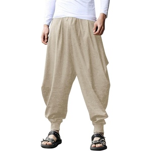 image:imageCOOFANDY Men Hippie Harem Pants Baggy Linen Cotton Boho Yoga Pants Summer Beach Pants Casual Drop Crotch TrouserKhaki