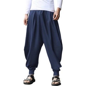 image:imageCOOFANDY Men Hippie Harem Pants Baggy Linen Cotton Boho Yoga Pants Summer Beach Pants Casual Drop Crotch TrouserPure Blue