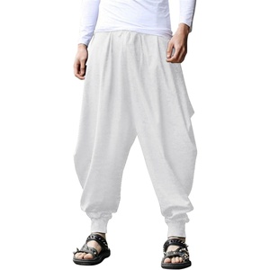image:imageCOOFANDY Men Hippie Harem Pants Baggy Linen Cotton Boho Yoga Pants Summer Beach Pants Casual Drop Crotch TrouserWhite