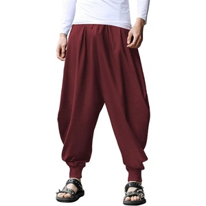 image:imageCOOFANDY Men Hippie Harem Pants Baggy Linen Cotton Boho Yoga Pants Summer Beach Pants Casual Drop Crotch TrouserWine Red