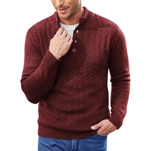 image:imageCOOFANDY Men Mock Neck Button Sweater Casual Knitted Sweaters Fashion Henley SweaterWine Red