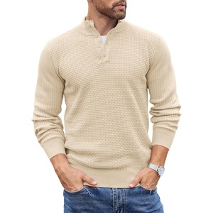 image:imageCOOFANDY Men Quarter Button Sweater Long Sleeve Henley Waffle Knit Pullover  3 Button Mock Neck Casual Dressy Slim Fit Fall Winter Tops Stand Collar Business Office Ribbed Cuffs Warm Cozy LayeringBeige