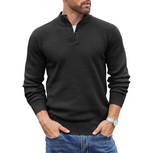 image:imageCOOFANDY Men Quarter Button Sweater Long Sleeve Henley Waffle Knit Pullover  3 Button Mock Neck Casual Dressy Slim Fit Fall Winter Tops Stand Collar Business Office Ribbed Cuffs Warm Cozy LayeringBlack