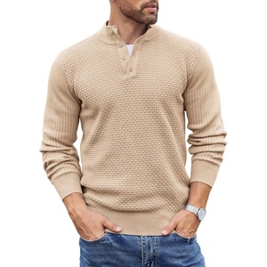 image:imageCOOFANDY Men Quarter Button Sweater Long Sleeve Henley Waffle Knit Pullover  3 Button Mock Neck Casual Dressy Slim Fit Fall Winter Tops Stand Collar Business Office Ribbed Cuffs Warm Cozy LayeringApricot