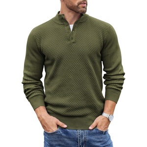 image:imageCOOFANDY Men Quarter Button Sweater Long Sleeve Henley Waffle Knit Pullover  3 Button Mock Neck Casual Dressy Slim Fit Fall Winter Tops Stand Collar Business Office Ribbed Cuffs Warm Cozy LayeringArmy Green