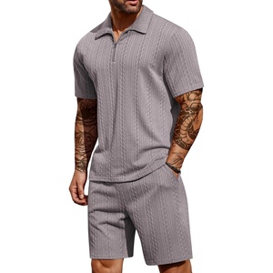image:imageCOOFANDY Mens 2 Pieces Outfits Casual Quarter Zip Polo Shirt and Shorts Set Athletic Jogging Summer TracksuitLight Grey