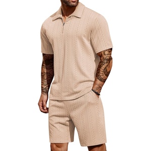 image:imageCOOFANDY Mens 2 Pieces Outfits Casual Quarter Zip Polo Shirt and Shorts Set Athletic Jogging Summer TracksuitLight Khaki