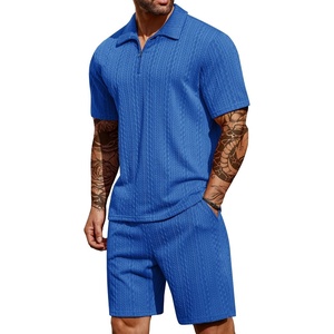 image:imageCOOFANDY Mens 2 Pieces Outfits Casual Quarter Zip Polo Shirt and Shorts Set Athletic Jogging Summer TracksuitRoyal Blue