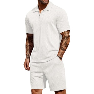 image:imageCOOFANDY Mens 2 Pieces Outfits Casual Quarter Zip Polo Shirt and Shorts Set Athletic Jogging Summer TracksuitWhite