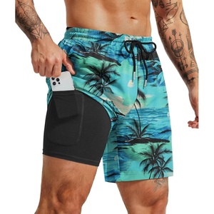 image:imageCOOFANDY Mens 7 Swim Trunks with Compression Liner Quick Dry 2 in 1 Bathing Suit Beach Swimwear Board Shorts with PocketsGreen Coconut Trees