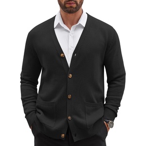 image:imageCOOFANDY Mens Cardigan Sweater Long Sleeve Lightweight Casual V Neck Button Down Knitted Sweater with PocketsBlack