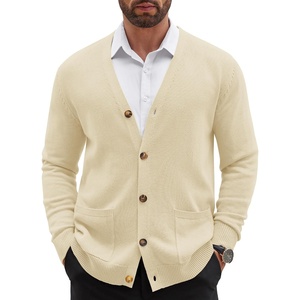image:imageCOOFANDY Mens Cardigan Sweater Long Sleeve Lightweight Casual V Neck Button Down Knitted Sweater with PocketsCream