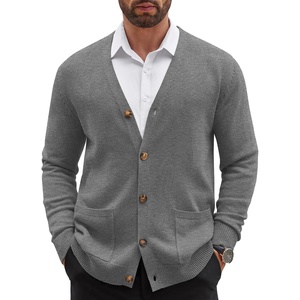 image:imageCOOFANDY Mens Cardigan Sweater Long Sleeve Lightweight Casual V Neck Button Down Knitted Sweater with PocketsGrey