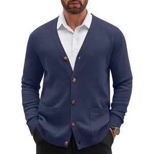 image:imageCOOFANDY Mens Cardigan Sweater Long Sleeve Lightweight Casual V Neck Button Down Knitted Sweater with PocketsNavy Blue