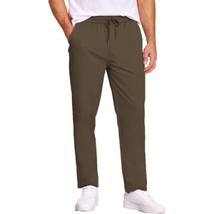 image:imageCOOFANDY Mens Casual Cotton Pants Regular Fit Elastic Waist Drawstring Twill Pants Straight Leg Chino PantsBrown