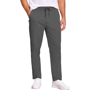 image:imageCOOFANDY Mens Casual Cotton Pants Regular Fit Elastic Waist Drawstring Twill Pants Straight Leg Chino PantsDark Grey