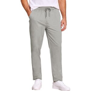 image:imageCOOFANDY Mens Casual Cotton Pants Regular Fit Elastic Waist Drawstring Twill Pants Straight Leg Chino PantsLight Grey