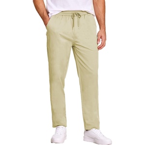 image:imageCOOFANDY Mens Casual Cotton Pants Regular Fit Elastic Waist Drawstring Twill Pants Straight Leg Chino PantsLight Khaki