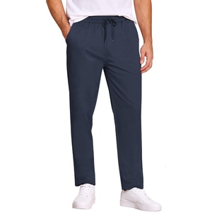 image:imageCOOFANDY Mens Casual Cotton Pants Regular Fit Elastic Waist Drawstring Twill Pants Straight Leg Chino PantsNavy Blue