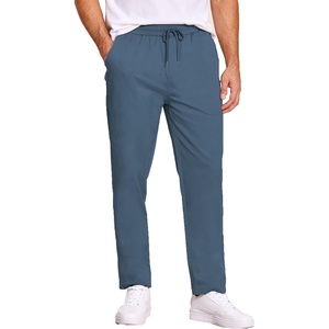 image:imageCOOFANDY Mens Casual Cotton Pants Regular Fit Elastic Waist Drawstring Twill Pants Straight Leg Chino PantsSlate Blue