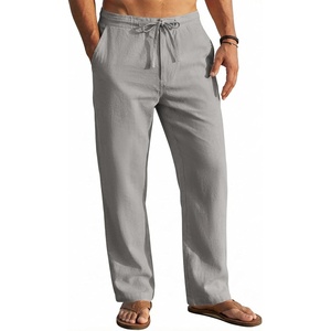 image:imageCOOFANDY Mens Casual Linen Pants Elastic Waist Drawstring Yoga Beach Pants Lightweight Loose Fit Trousers with PocketsGrey
