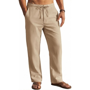 image:imageCOOFANDY Mens Casual Linen Pants Elastic Waist Drawstring Yoga Beach Pants Lightweight Loose Fit Trousers with PocketsKhaki