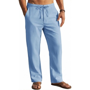 image:imageCOOFANDY Mens Casual Linen Pants Elastic Waist Drawstring Yoga Beach Pants Lightweight Loose Fit Trousers with PocketsLight Blue