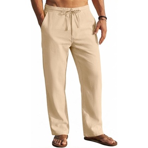 image:imageCOOFANDY Mens Casual Linen Pants Elastic Waist Drawstring Yoga Beach Pants Lightweight Loose Fit Trousers with PocketsLight Khaki