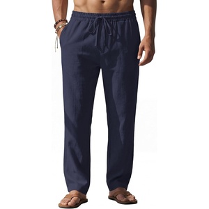 image:imageCOOFANDY Mens Casual Linen Pants Loose Fit Elastic Waist Drawstring Lightweight Pant Summer Beach TrousersNavy Blue