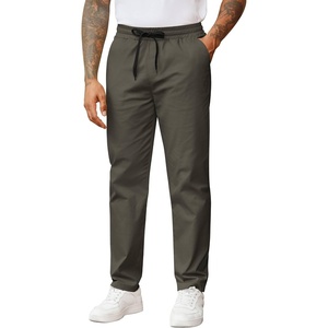 image:imageCOOFANDY Mens Casual Pants Drawstring Elastic Waist Chino Pants Straight Leg Slacks Cotton Twill Trousers with PocketsDark Army Green