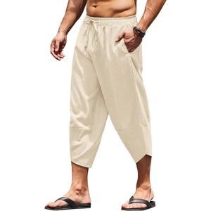 image:imageCOOFANDY Mens Casual Pants Linen Capri Harem Pants Loose Fit Baggy Pants Lightweight Beach Yoga TrousersBeige