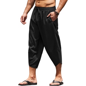 image:imageCOOFANDY Mens Casual Pants Linen Capri Harem Pants Loose Fit Baggy Pants Lightweight Beach Yoga TrousersBlack