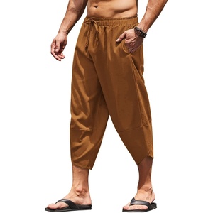 image:imageCOOFANDY Mens Casual Pants Linen Capri Harem Pants Loose Fit Baggy Pants Lightweight Beach Yoga TrousersBrown