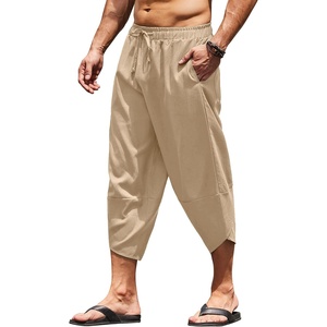 image:imageCOOFANDY Mens Casual Pants Linen Capri Harem Pants Loose Fit Baggy Pants Lightweight Beach Yoga TrousersKhaki