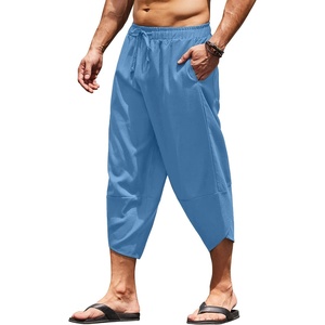 image:imageCOOFANDY Mens Casual Pants Linen Capri Harem Pants Loose Fit Baggy Pants Lightweight Beach Yoga TrousersLight Blue