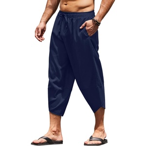 image:imageCOOFANDY Mens Casual Pants Linen Capri Harem Pants Loose Fit Baggy Pants Lightweight Beach Yoga TrousersNavy Blue