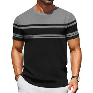 image:imageCOOFANDY Mens Casual TShirts Short Sleeve Crewneck Pullover Classic Knit Tee ShirtsStripe  Black  Grey