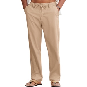 image:imageCOOFANDY Mens Cotton Linen Pants Casual Drawstring Summer Beach Pants Lightweight Linen Dress TrousersDark Khaki