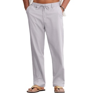 image:imageCOOFANDY Mens Cotton Linen Pants Casual Drawstring Summer Beach Pants Lightweight Linen Dress TrousersLight Grey