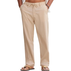 image:imageCOOFANDY Mens Cotton Linen Pants Casual Drawstring Summer Beach Pants Lightweight Linen Dress TrousersLight Khaki