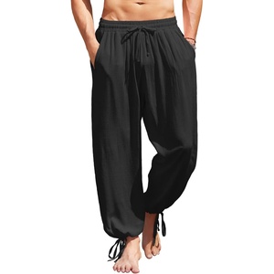 image:imageCOOFANDY Mens Cotton Linen Pants Casual Harem Pants Elastic Waist Beach Boho Yoga TrousersBlack