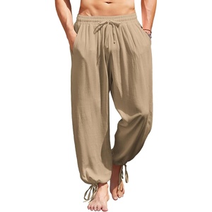 image:imageCOOFANDY Mens Cotton Linen Pants Casual Harem Pants Elastic Waist Beach Boho Yoga TrousersDark Khaki