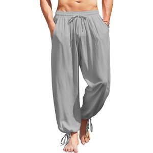 image:imageCOOFANDY Mens Cotton Linen Pants Casual Harem Pants Elastic Waist Beach Boho Yoga TrousersGrey