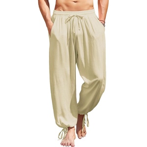 image:imageCOOFANDY Mens Cotton Linen Pants Casual Harem Pants Elastic Waist Beach Boho Yoga TrousersLight Khaki