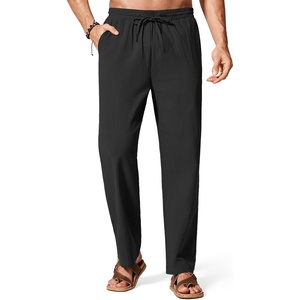 image:imageCOOFANDY Mens Cotton Linen Pants Lightweight Casual Linen Dress Pants Drawstring Summer Beach TrousersBlack