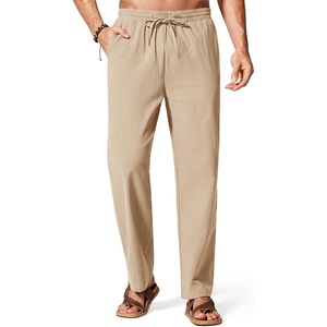 image:imageCOOFANDY Mens Cotton Linen Pants Lightweight Casual Linen Dress Pants Drawstring Summer Beach TrousersKhaki